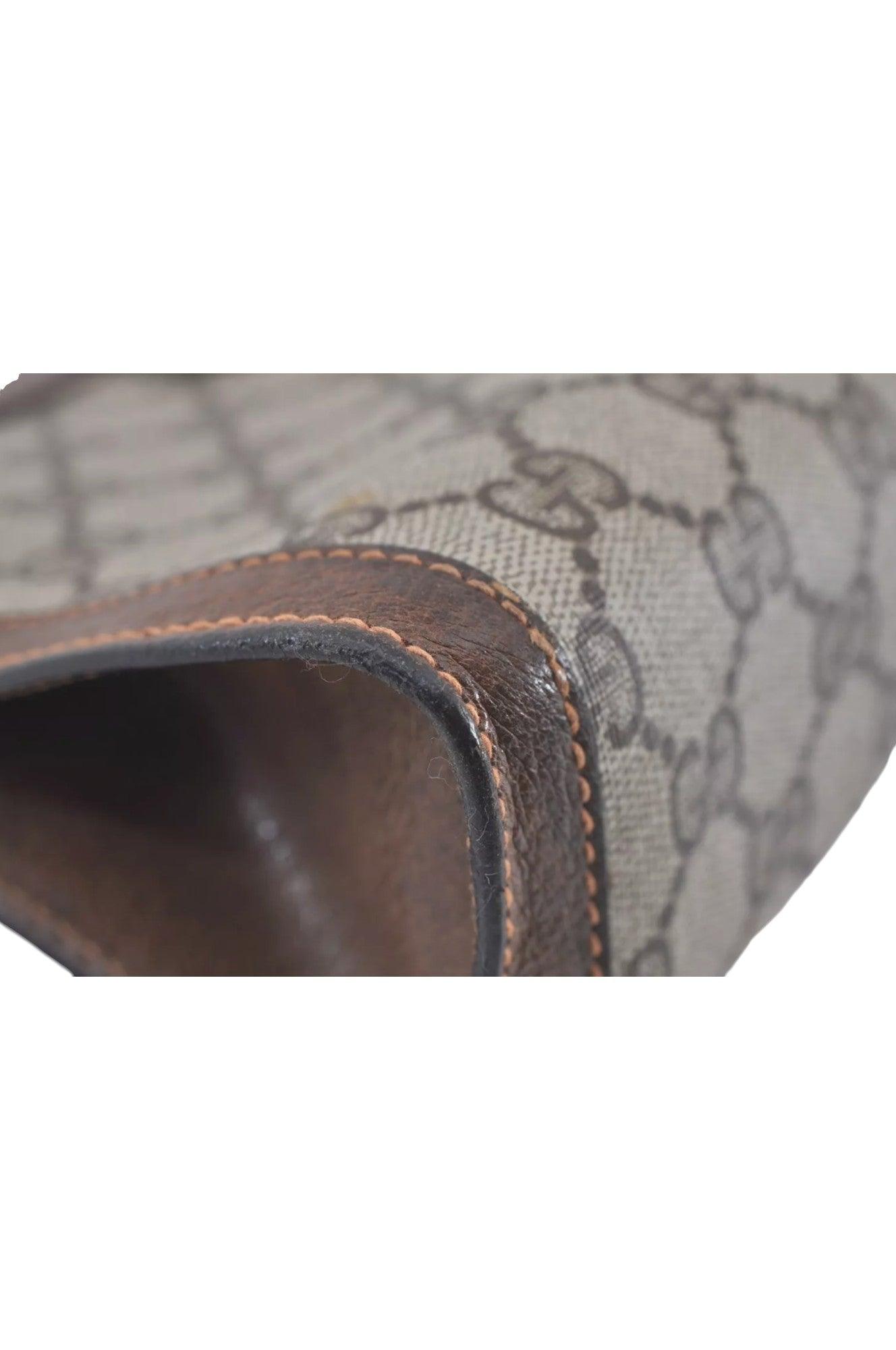 GUCCI Web Sherry Line Clutch Hand Bag Purse GG PVC Leather Brown 8044K - Velora