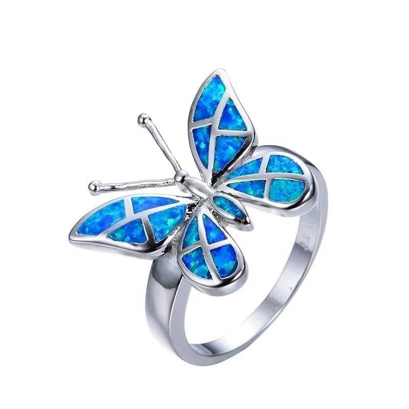 Fashion Opal Blue Butterfly Shape Ring Wedding Ring for Women - Velora