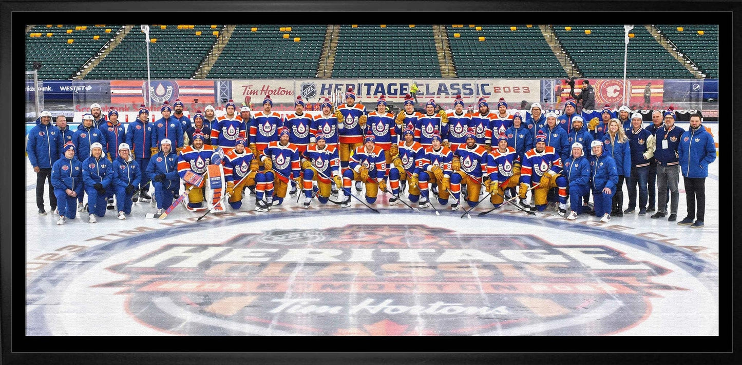 Edmonton Oilers Framed 12x29 Canvas 2023 Heritage Classic-H Frameworth Sports Marketing
