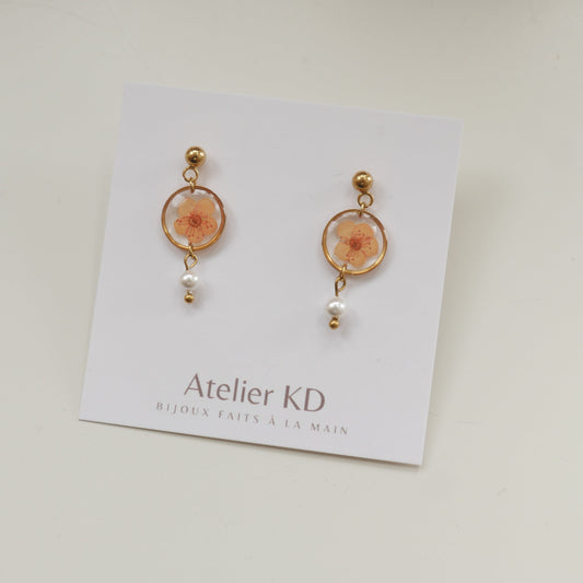 Boucles d'oreilles Perla - spirées oranges - petit rond 12mm - Velora