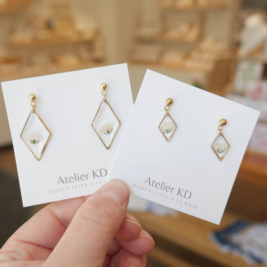 Boucles d'oreilles Gigi blanc - losange - Velora