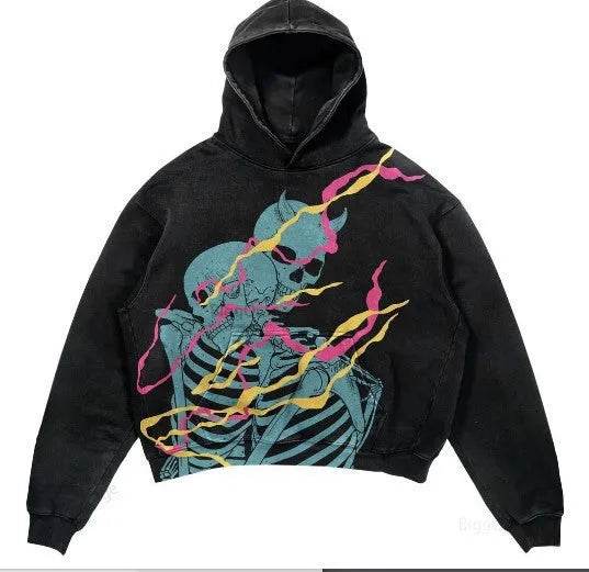 Men's And Women's Fashion Punk Design Fleece Printed Hoodie top - Velora