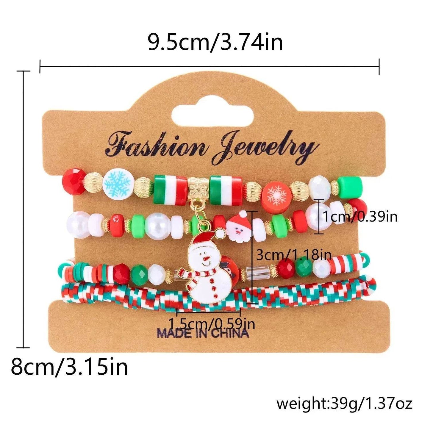4pcs Christmas Snowman Handmade Beaded Bracelet set gift idea - Velora