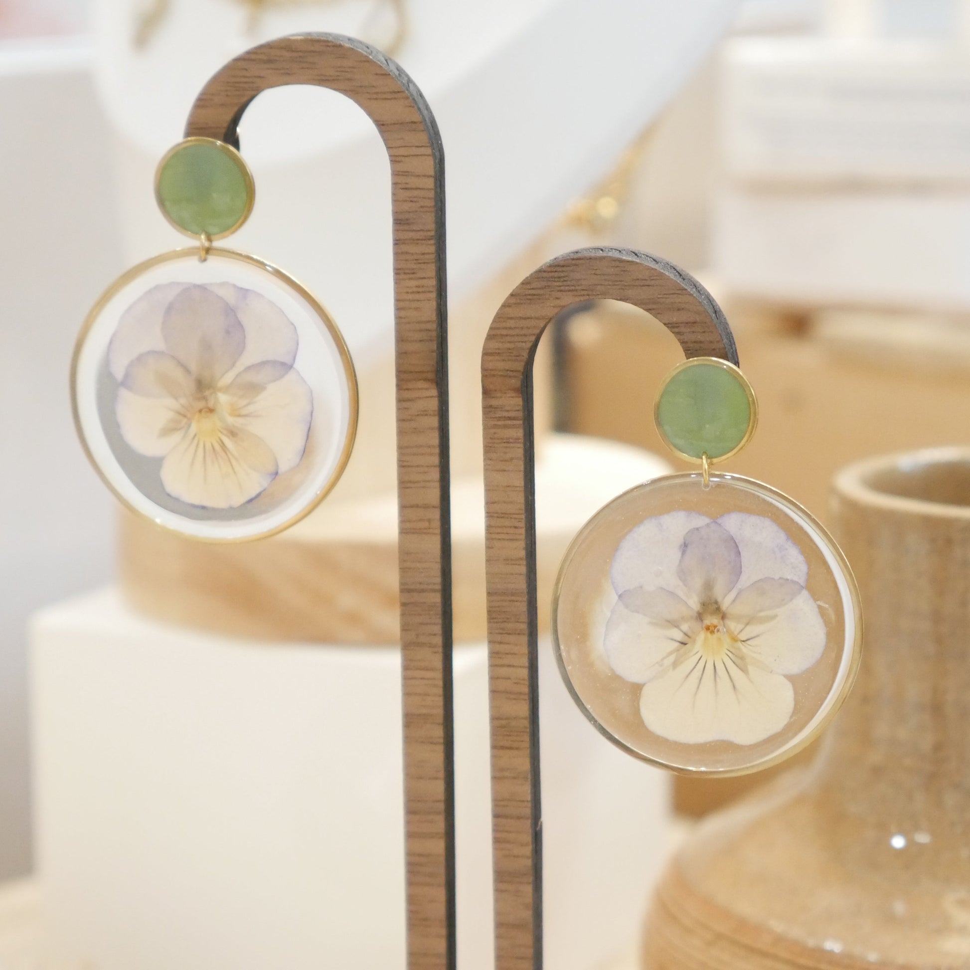 Boucles d'oreilles duo pensées et kaki - rond (40mm) - Velora