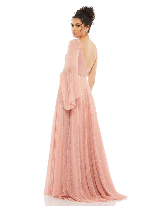 One-Shoulder Bell Sleeve Lace Gown