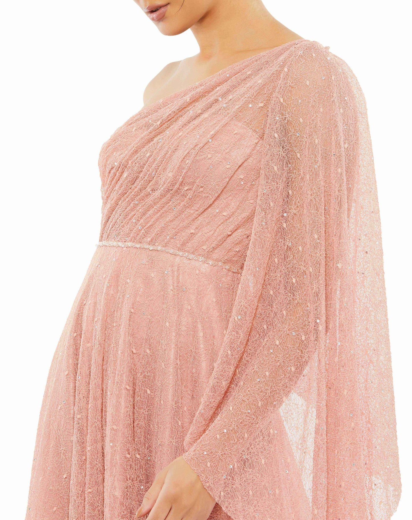 One-Shoulder Bell Sleeve Lace Gown