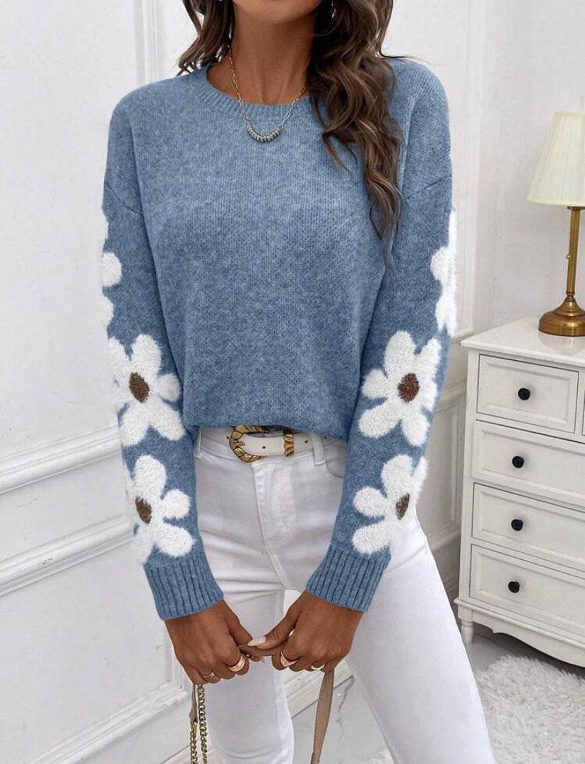 Elegant Elegant Flowers Jacquard Knitted Pullover Women - Velora
