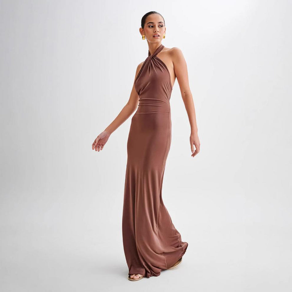 Ins Bodycon Halter Dress Sexy Backless Slim Fit Waist Slimming Maxi Dresses Prom Party Club Clothing For Women Velora