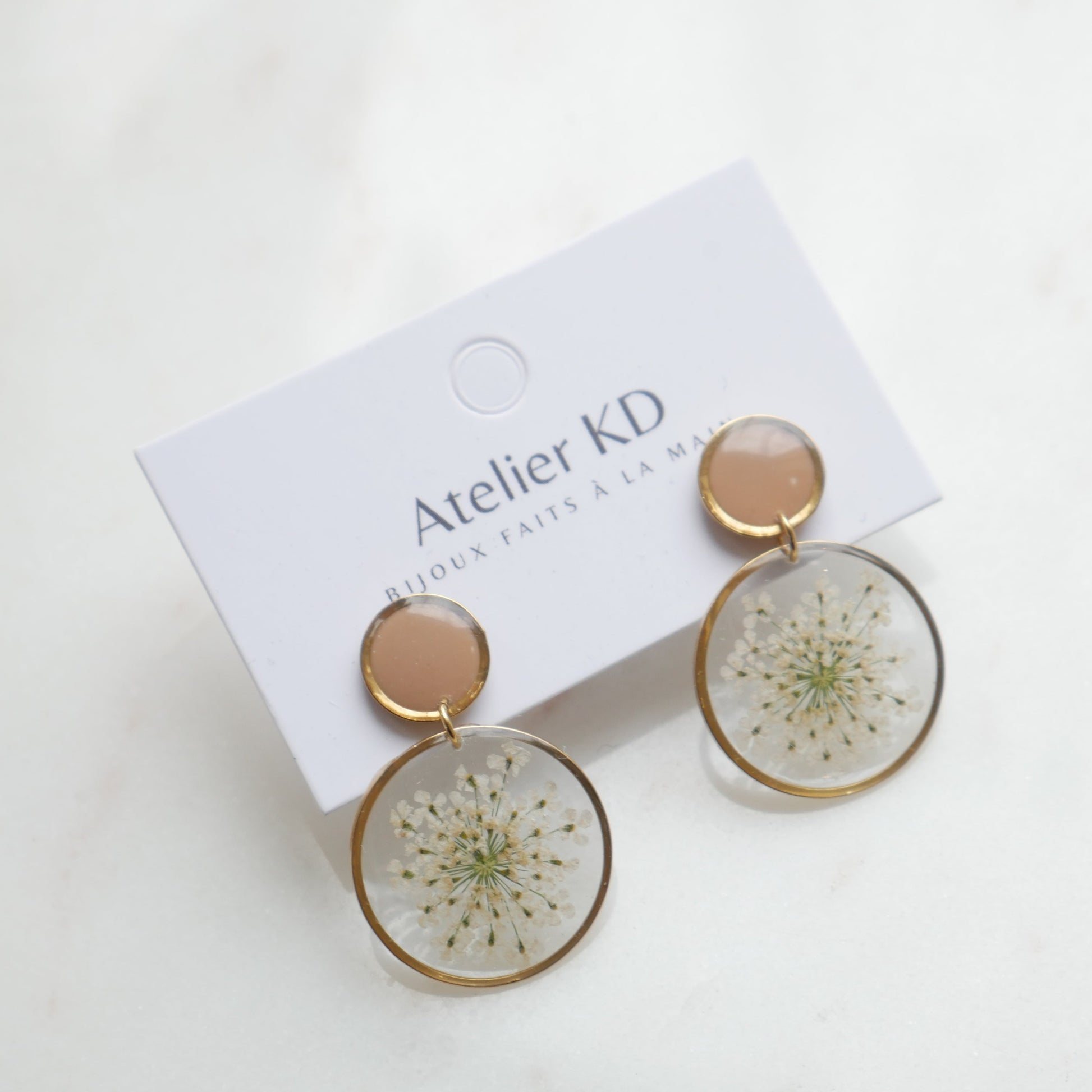Boucles d'oreilles duo Estelle blanche et beige - rond (25mm) - Velora