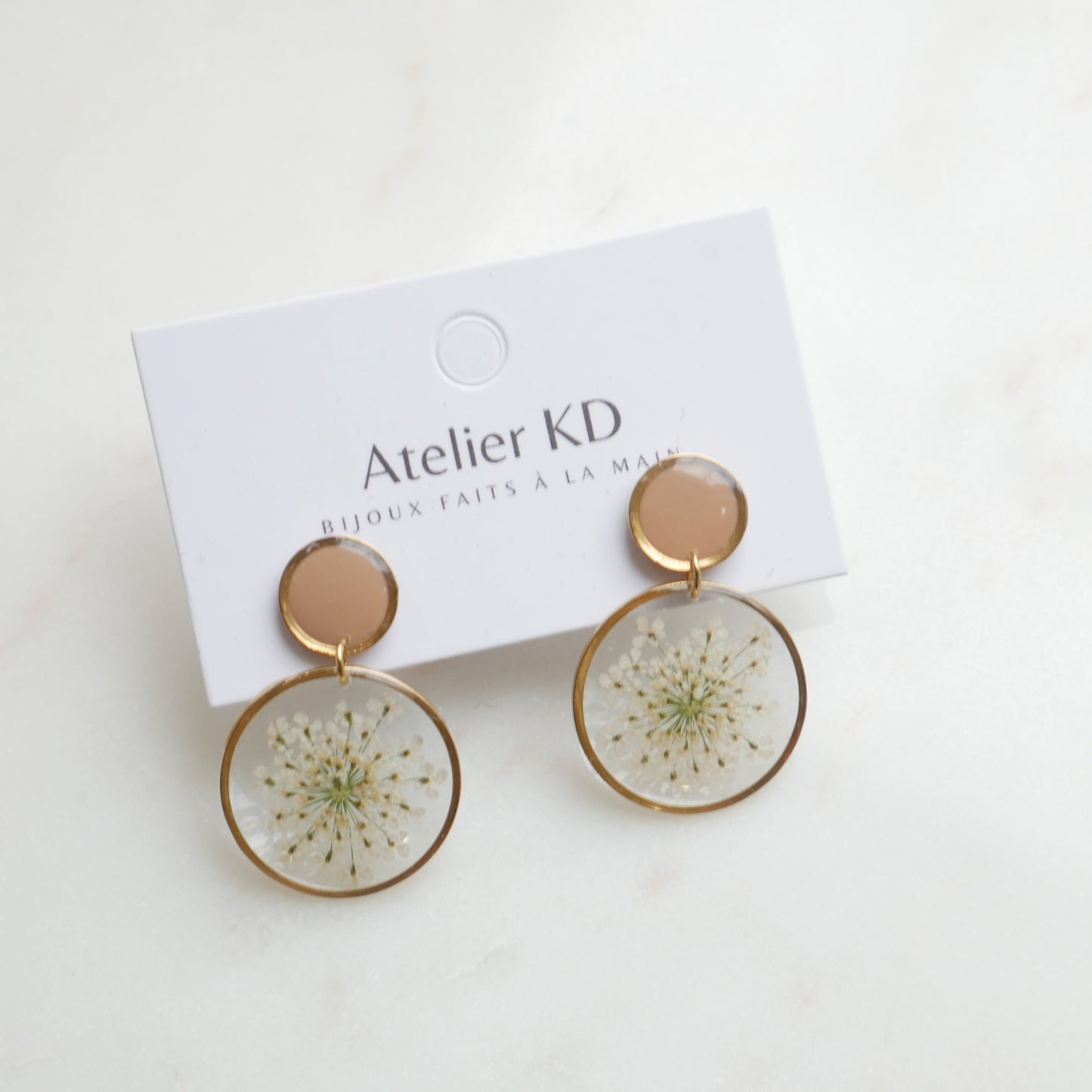 Boucles d'oreilles duo Estelle blanche et beige - rond (25mm) - Velora