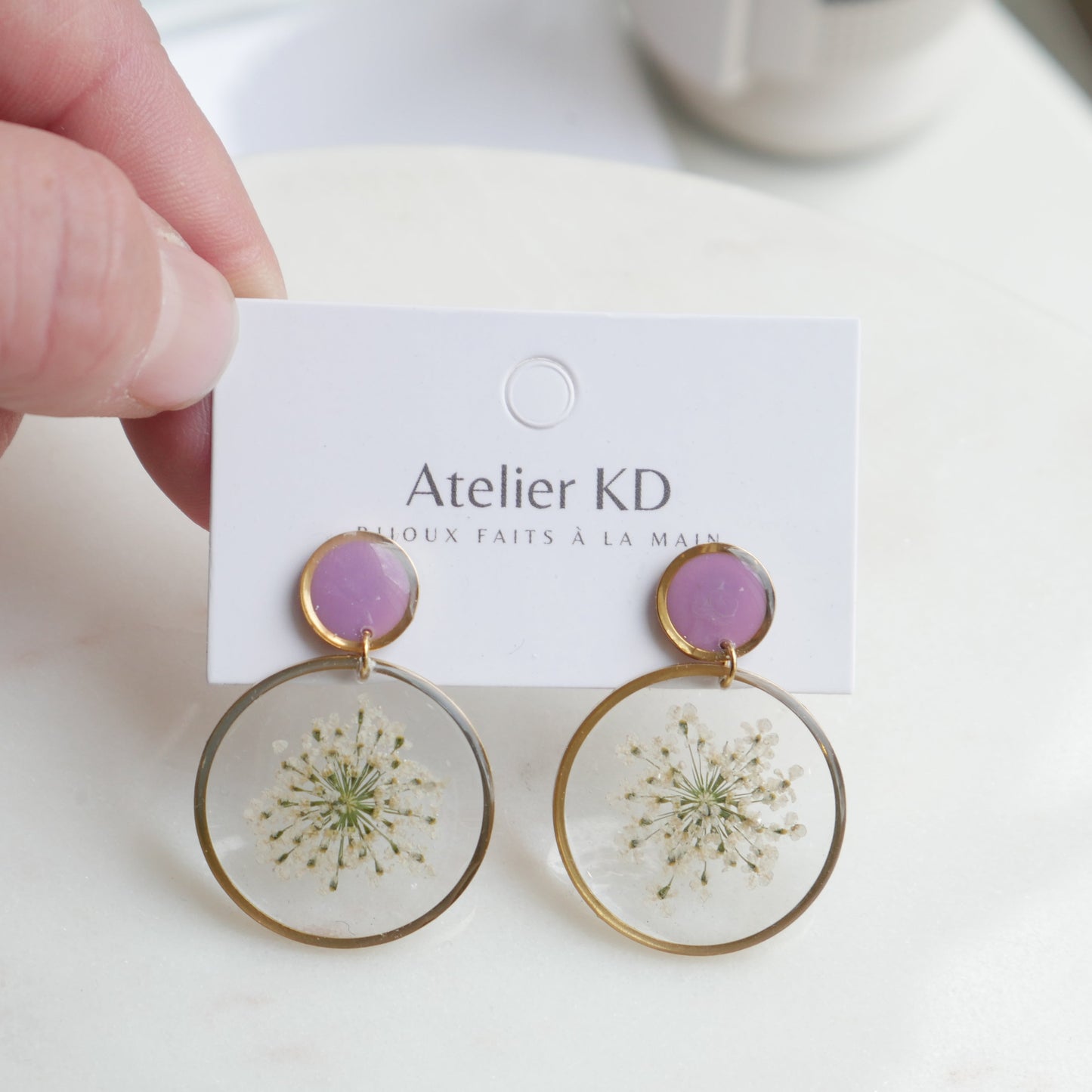Boucles d'oreilles duo Estelle blanche et Lila - rond (25mm) - Velora