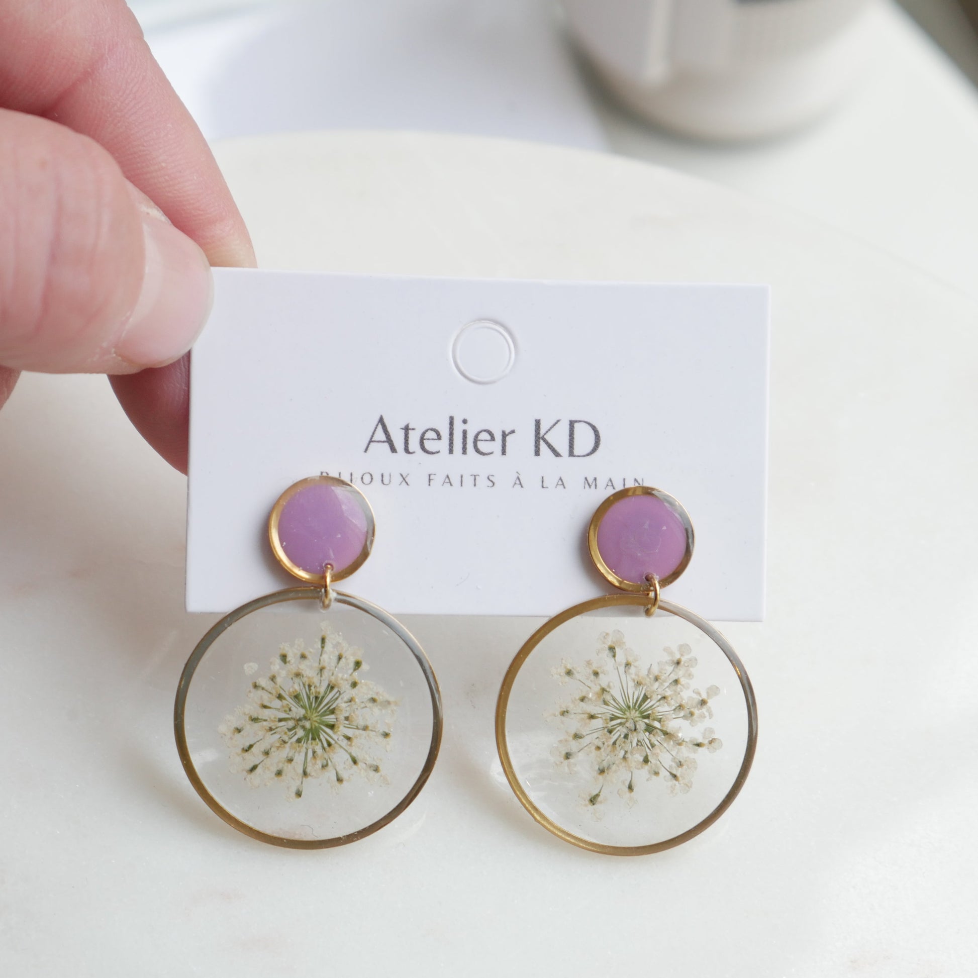 Boucles d'oreilles duo Estelle blanche et Lila - rond (25mm) - Velora