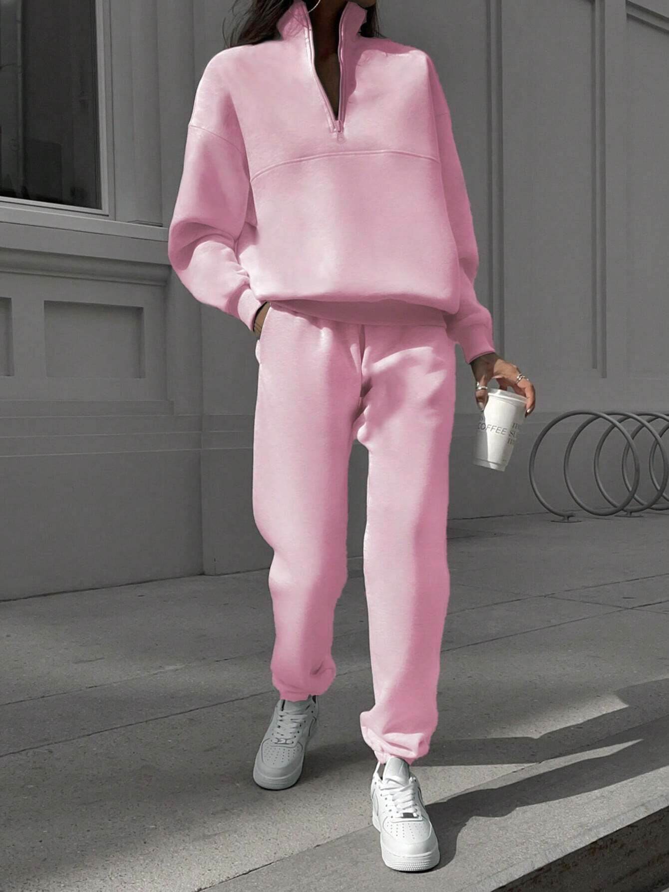 Long-sleeved Sports Sweatshirt Suit Fashion Stand-up Collar Zip-up Top And Elastic Band Trousers With Pocket Srping Fall Clothing For Women - Velora