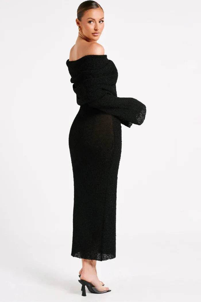 French-style Off-shoulder Dress Party Long-sleeved Long Dress - Velora