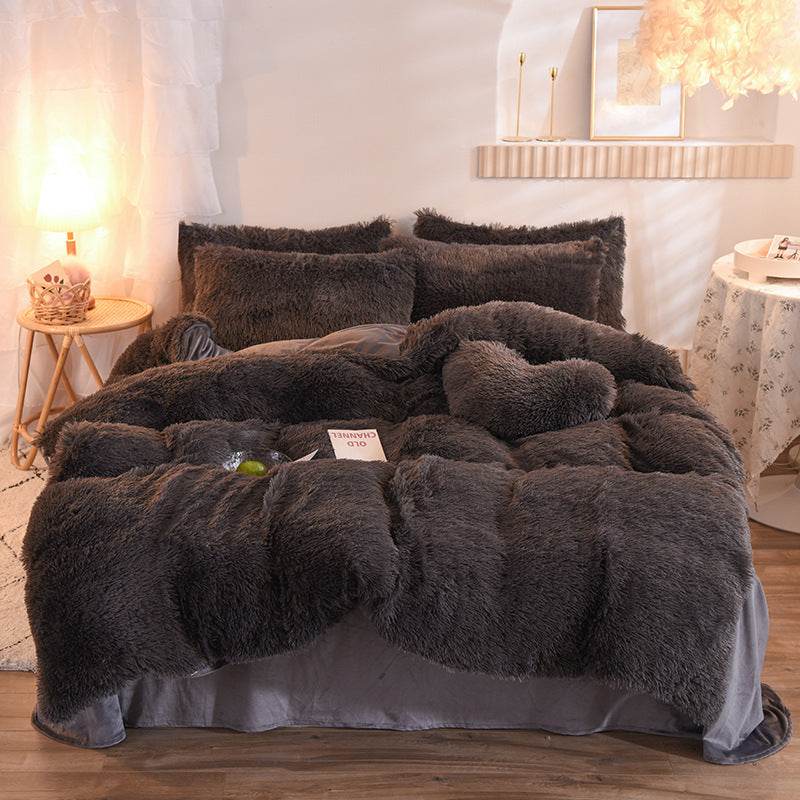 Luxury Thick Fleece Duvet Cover Queen King Winter Warm Bed Quilt Cover Pillowcase Fluffy Plush Shaggy Bedclothes Bedding Set Winter Body Keep Warm - Velora