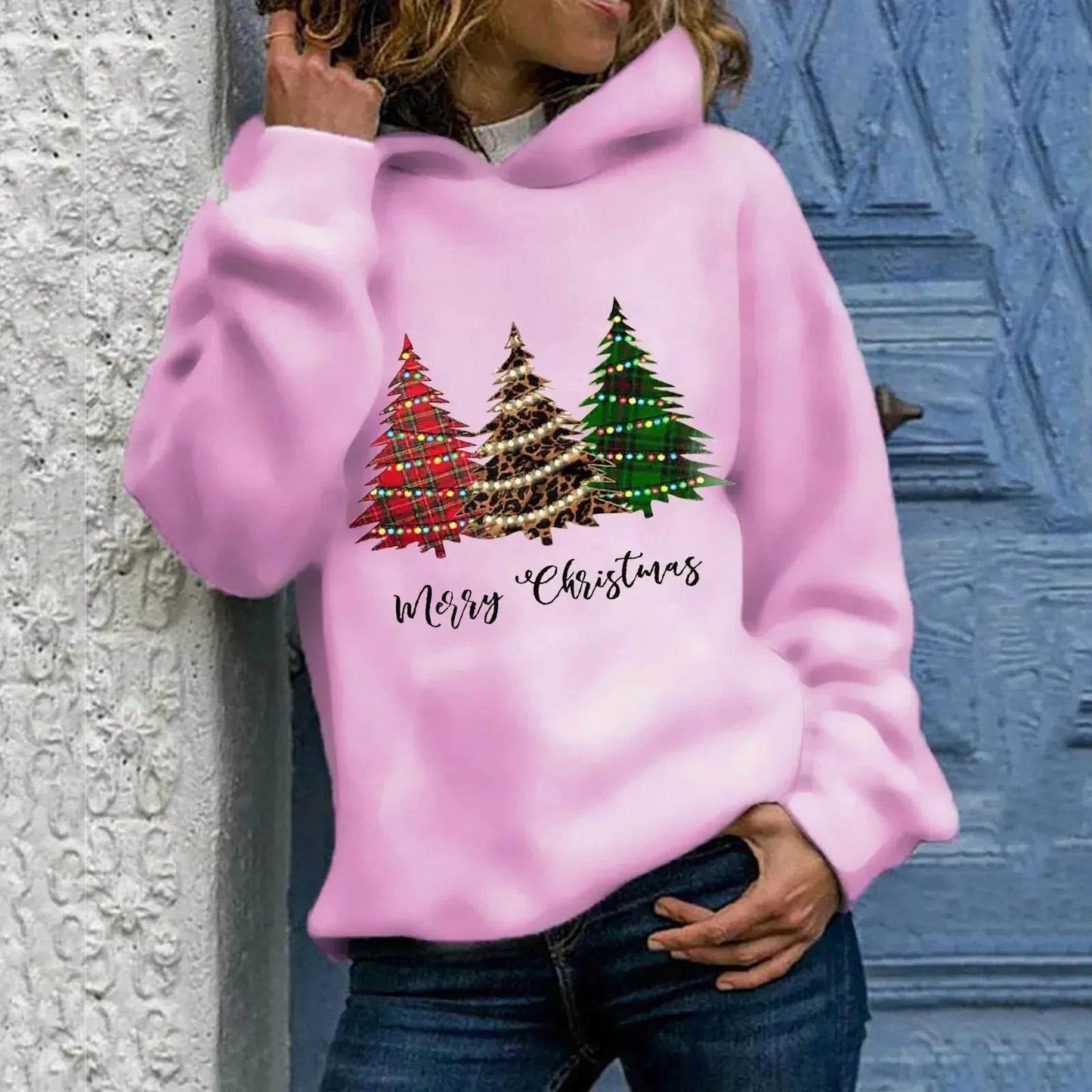 Merry Christmas tree Cashmere hoodie sweater loose top - Velora
