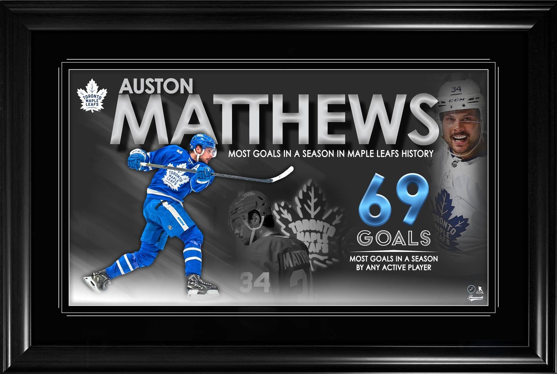 Auston Matthews 69 Goal Collage Framed Toronto Maple Leafs Frameworth Sports Marketing