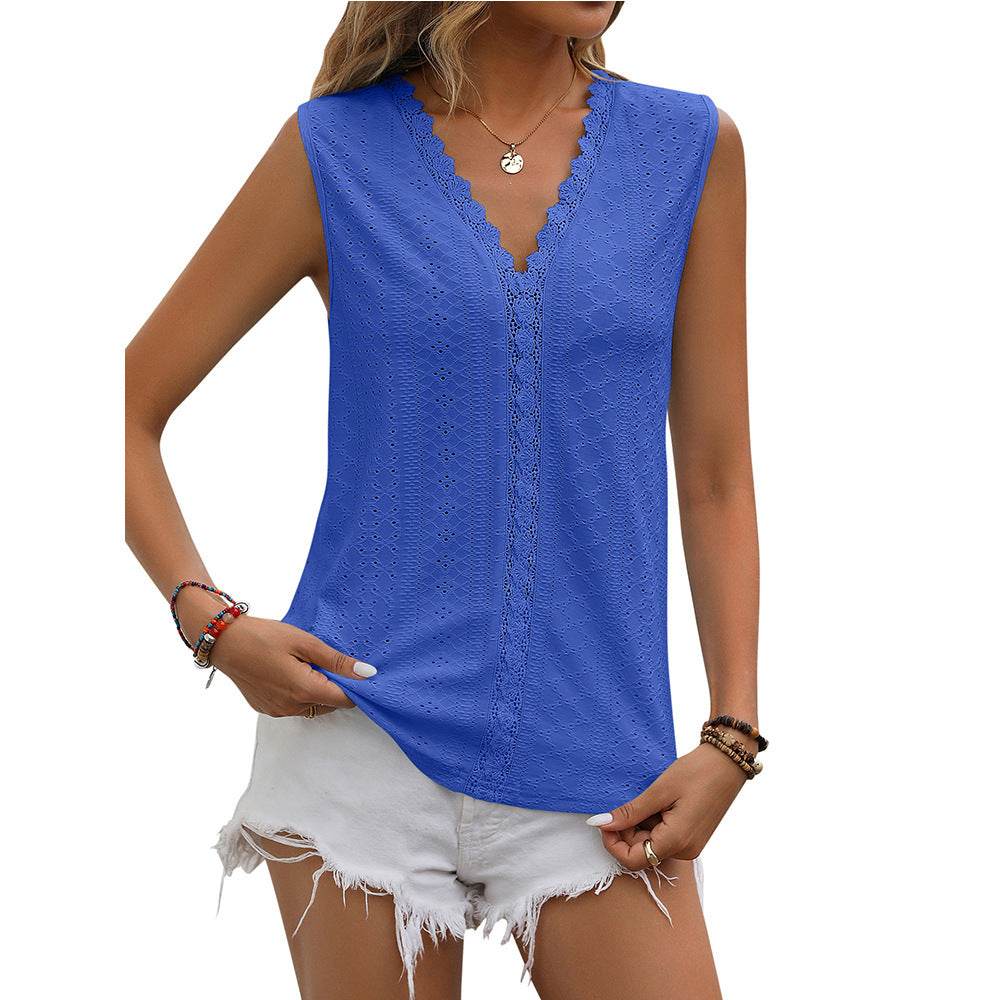 Summer Sleeveless Lace Blouse Tops Women V-neck top - Velora