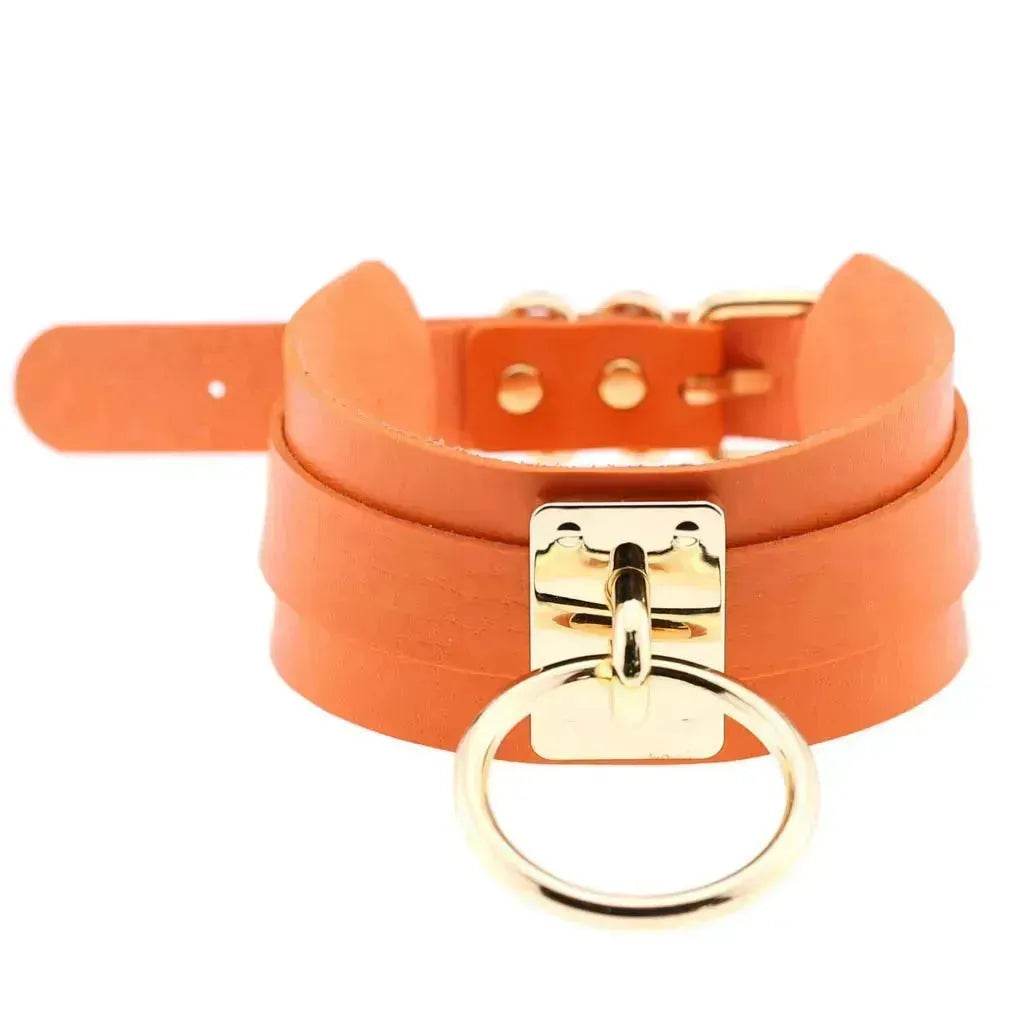 Gothic Punk Wide PU Leather O Ring BDSM Collar Choker Necklace Women Bondage Collar - Velora