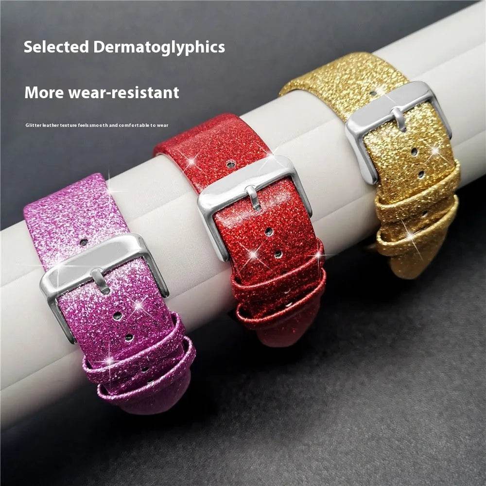 Leather Single Ring Glitter Buckle Couple Watch Strap Suitable for Apple Watch - Velora