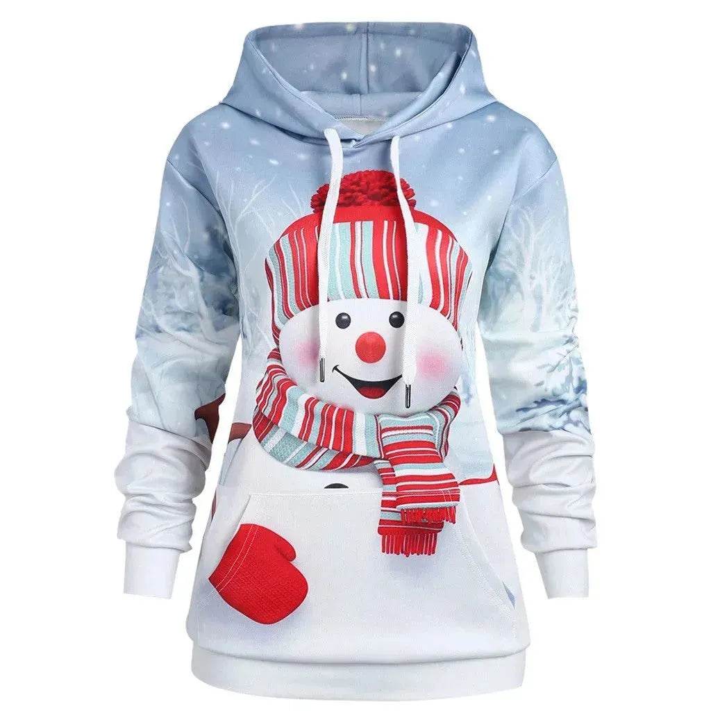 Ugly Christmas snowman print Hoodie sweatshirt - Velora
