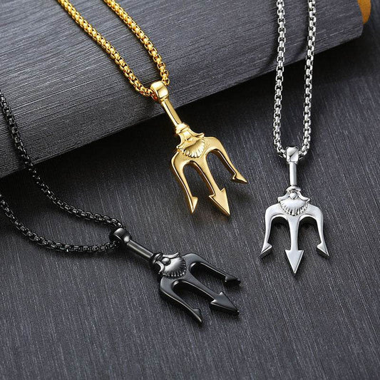 Neptune's Trident Necklace Retro Mythical Sea King Poseidon Trident Harpoon Pendant Necklace Men's Fashion Trend Cool Jewelry - Velora
