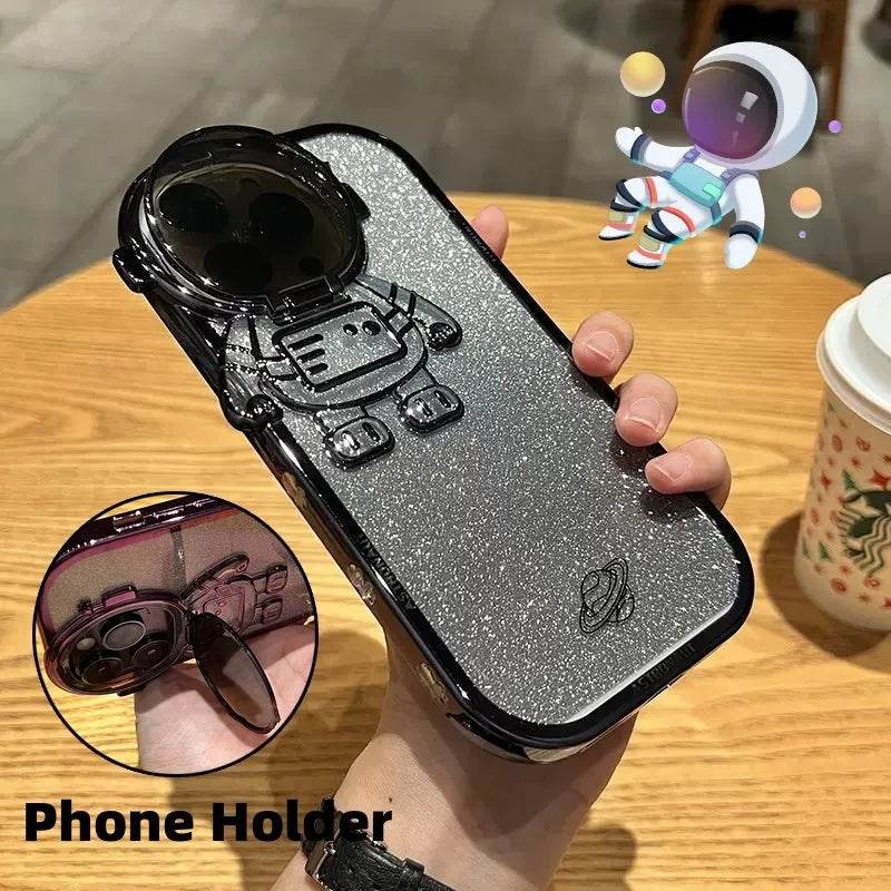 Glitter Astronaut Camera Stand Phone Case Invisible Lens Soft Cover - Velora