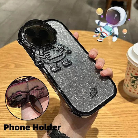 Glitter Astronaut Camera Stand Phone Case Invisible Lens Soft Cover - Velora