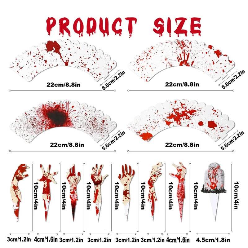 48Pcs Halloween Cupcake Toppers Wrappers Rip Kit Bloody Zombie Hand Cupcake Pick Decorations For Halloween Horror Movie Bloody Theme Birthday Party Cake Decorations Supplies - Velora