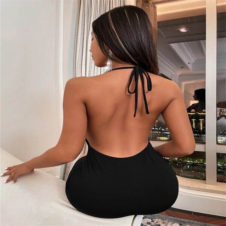 Summer Deep V-neck Dress Temperament Sling Backless Halter Dresses Women's Clothing - Velora