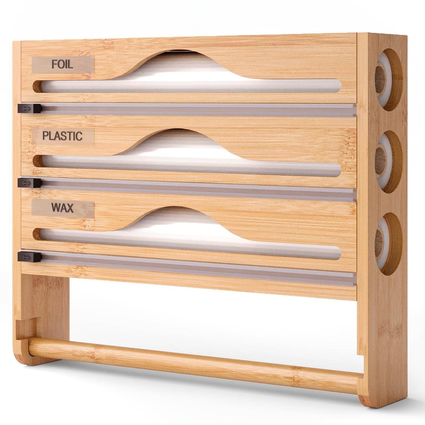 3 grid Bamboo Wood Wall Mounted Food Wrap Dispenser - Velora