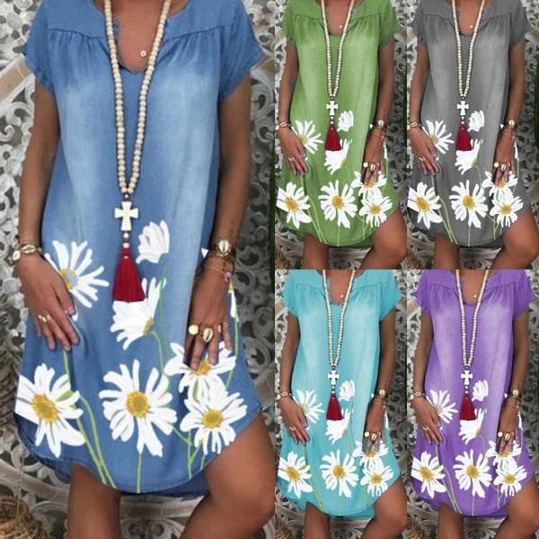 Casual Denim Fashion Floral jeans dress - Velora