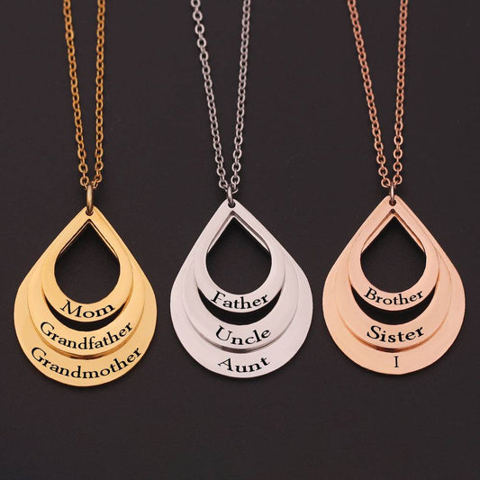 Customized 3 Water Droplet Engraving Name Stainless Steel Jewelry Pendant Necklaces For Women Personalized Gift - Velora