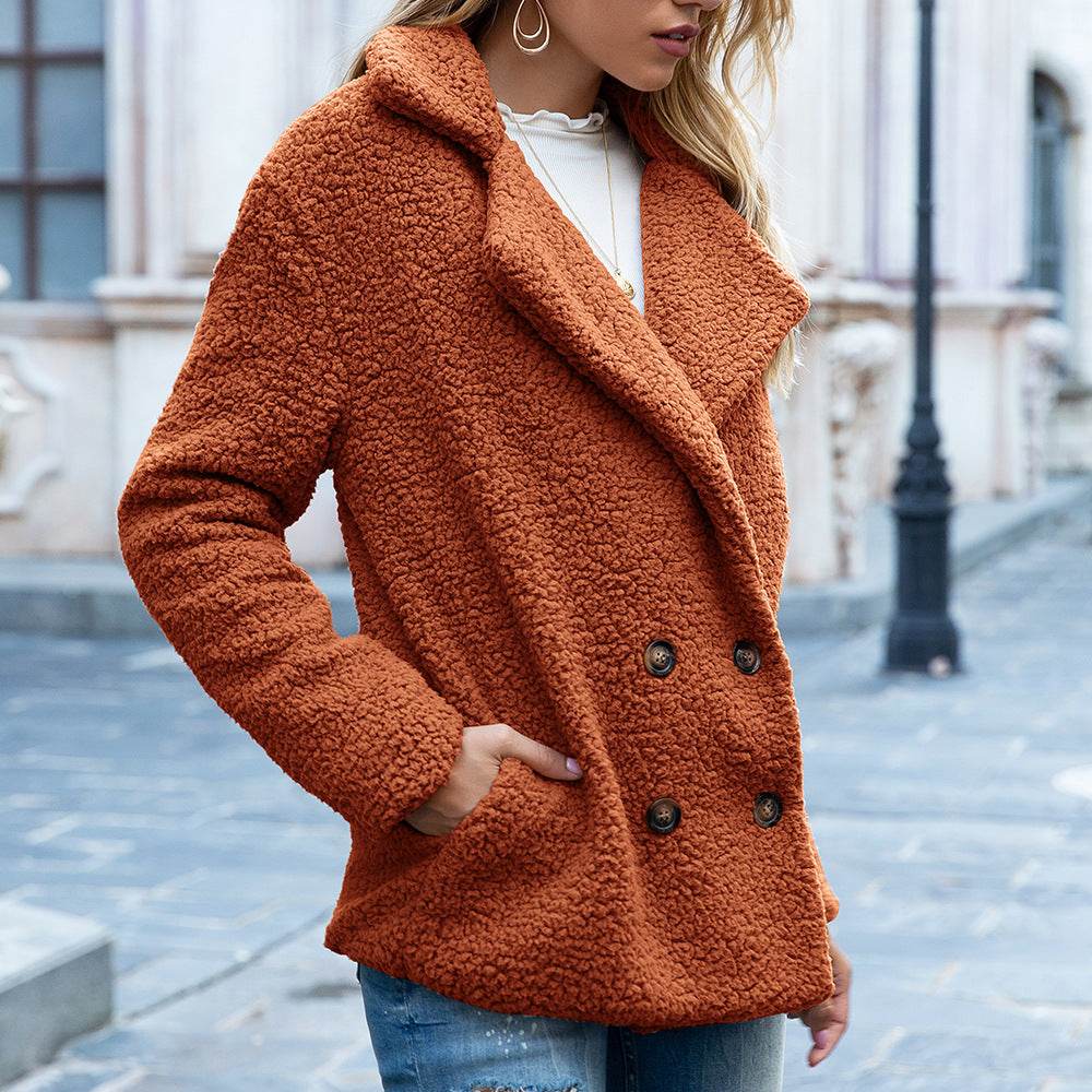 Loose Lapel Fluffy Coat Winter Button Jacket Cardigan Outwear For Women Clothing - Velora
