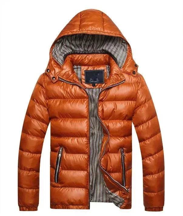 Winter leather Puffer coat for men Hooded padded Winter jacket for men - Velora