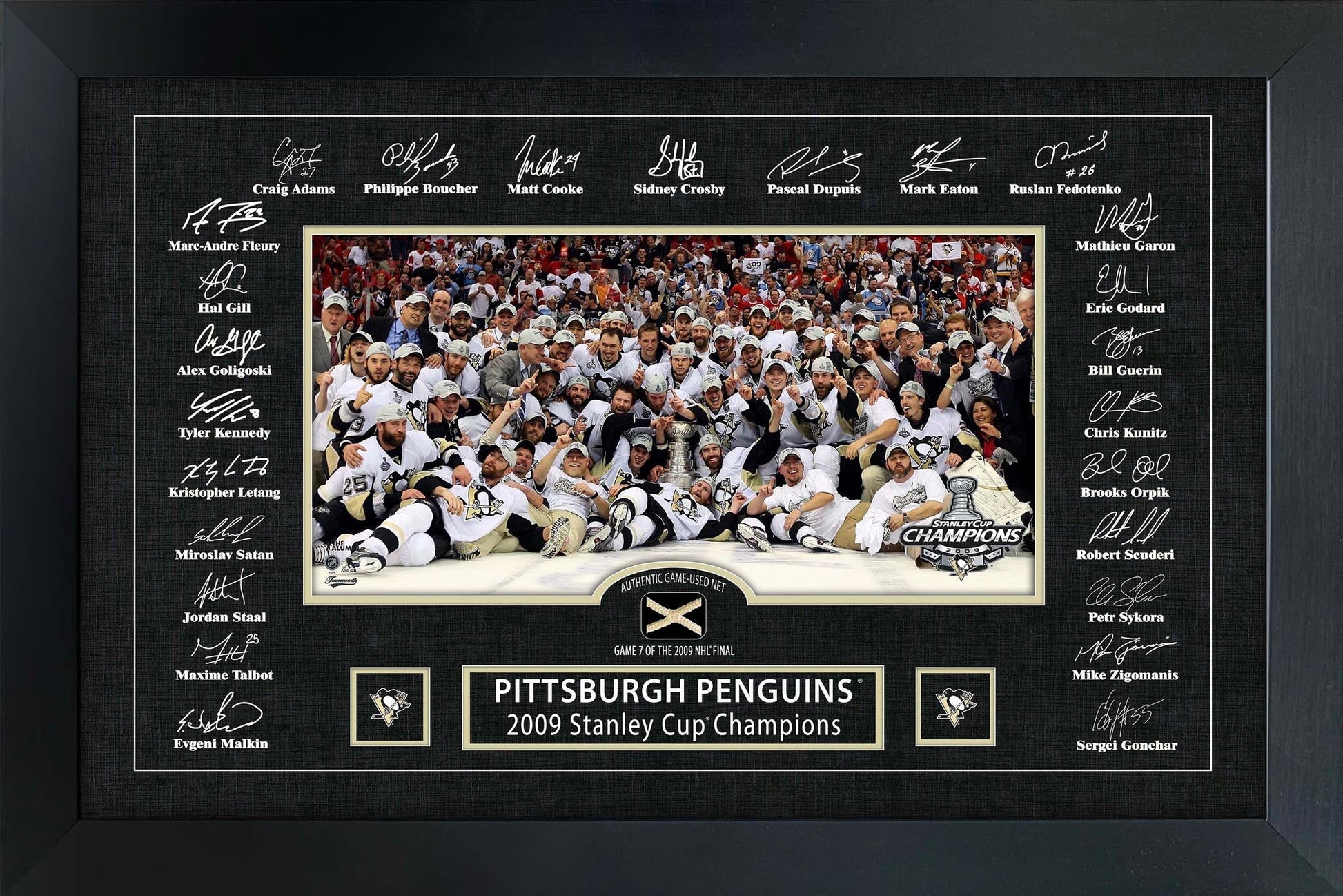 Pittsburgh Penguins 2009 Stanley Cup Replica Signature Frame with Game-Used Net Frameworth Sports Marketing