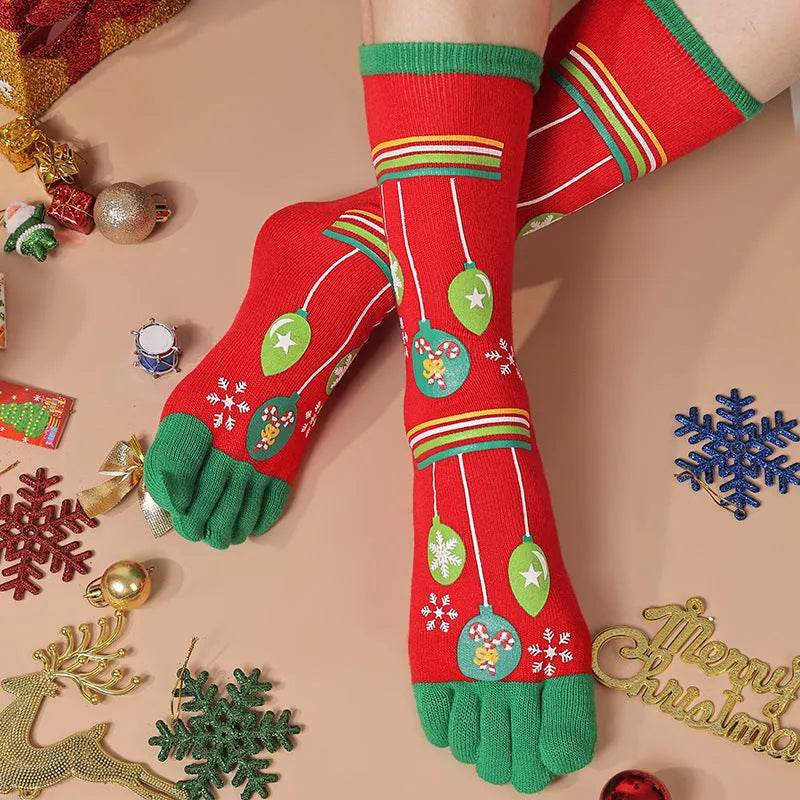 Cute Winter Christmas socks Five-finger Elastic absorbent Split-toe - Velora
