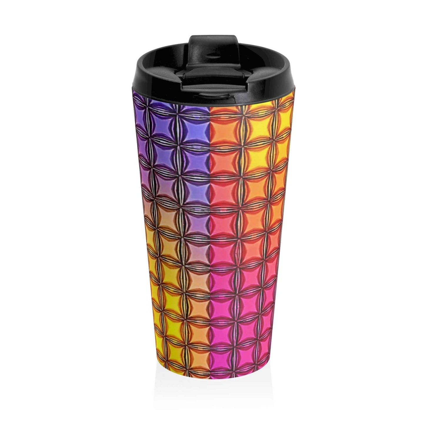 Colorburst Geometric Stainless Steel Travel Mug — Insulated Rainbow Pattern