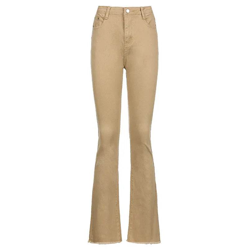 Brown High Waist Stretch Bootcut Jeans Women Casual Pants - Velora