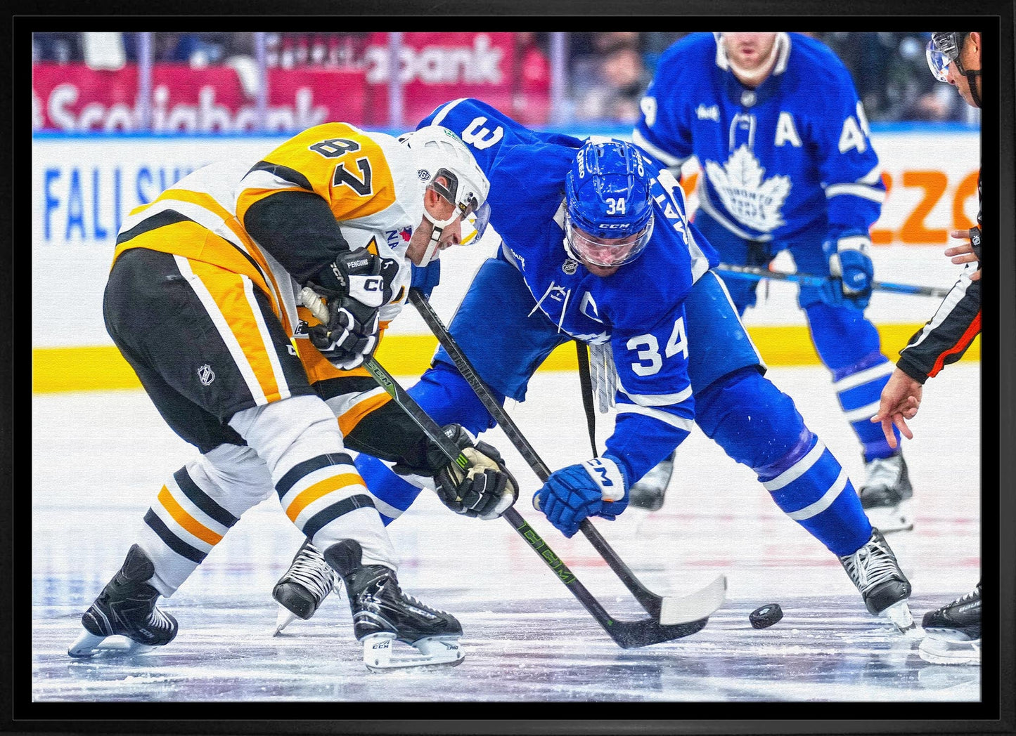 Auston Matthews 20x29 Unsigned Framed Canvas vs Crosby Toronto Maple Leafs and Pittsburgh Penguins Frameworth Sports Marketing