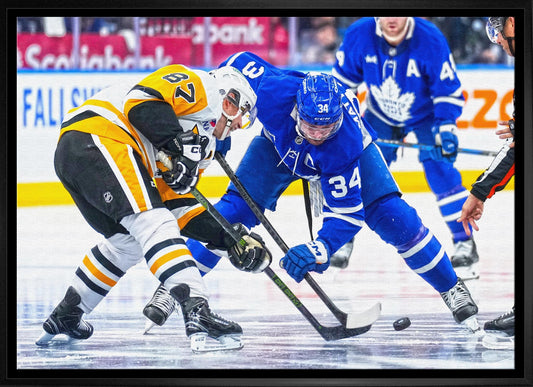 Auston Matthews 20x29 Unsigned Framed Canvas vs Crosby Toronto Maple Leafs and Pittsburgh Penguins Frameworth Sports Marketing