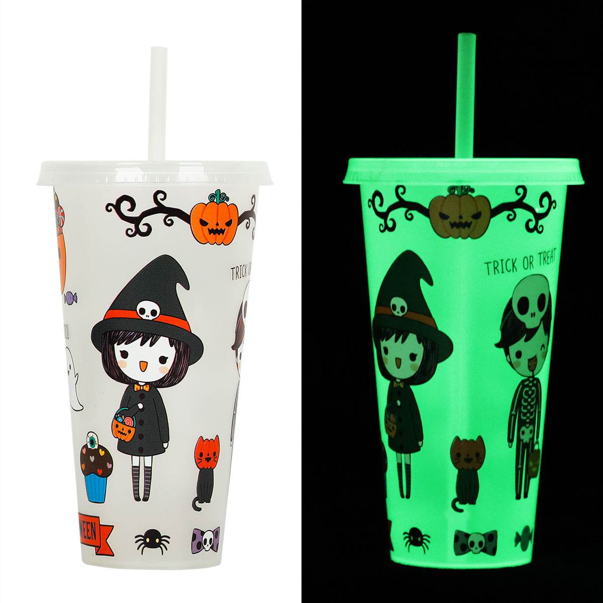 720ml Plastic Sippy Cup Halloween Luminous Straw Cup - Velora