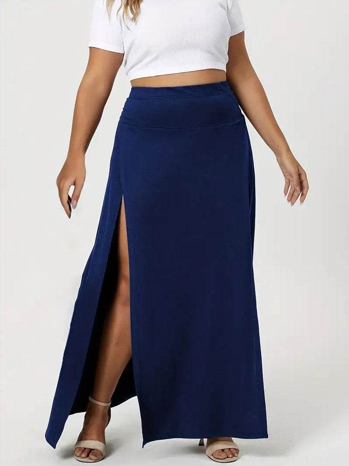 Women's High Waist Slit Solid Color Side Slit Maxi Skirt - Velora