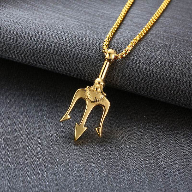 Neptune's Trident Necklace Retro Mythical Sea King Poseidon Trident Harpoon Pendant Necklace Men's Fashion Trend Cool Jewelry - Velora