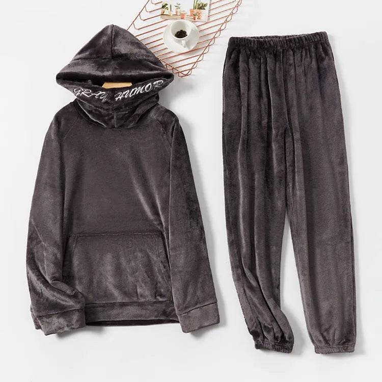 Men's Hooded Warm And Thickened Pajamas Suit - Velora