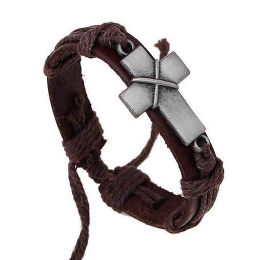 Brown Leather Cross Bracelets - Velora