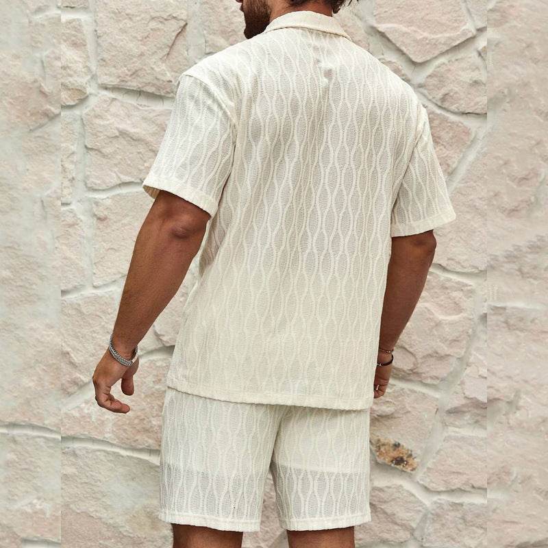 Men Tracksuits Summer Fashion Solid Loose Casual Two Pieces Lapel Button Shirt Shorts Beach Holiday All-match Outfits Male - Velora