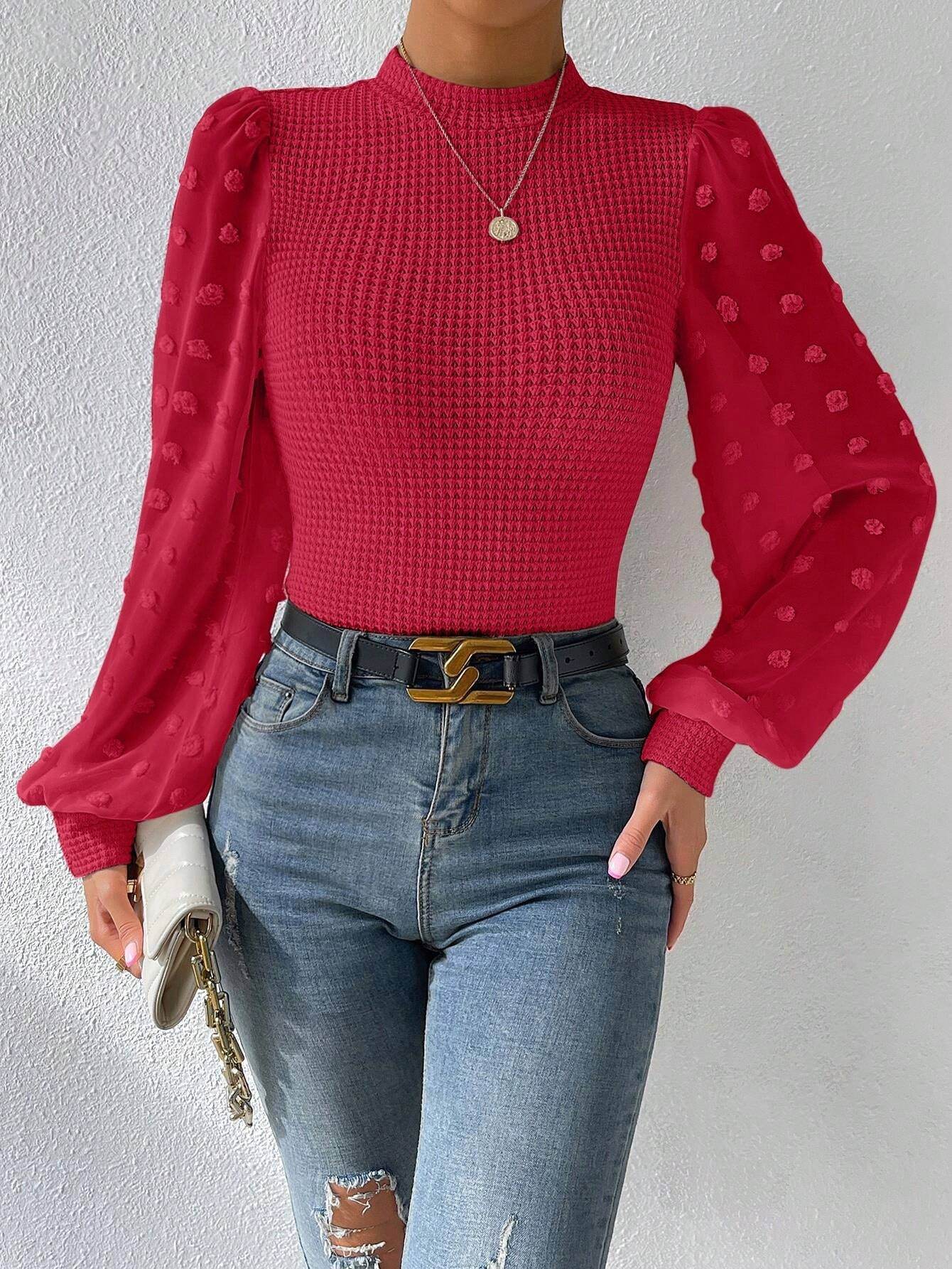 Women's Knitwear Round Neck Stitching Long Sleeve - Velora