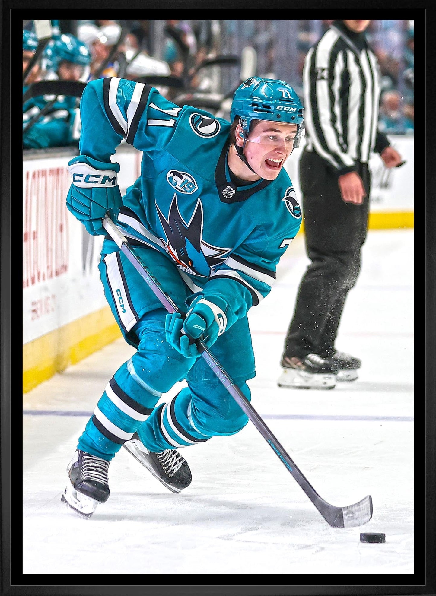 Macklin Celebrini 20x29 Framed Canvas San Jose Sharks Frameworth Sports Marketing