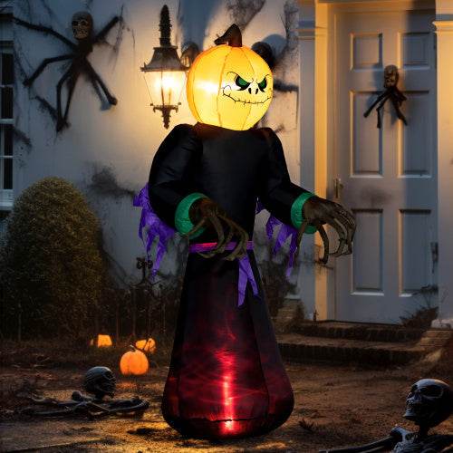 HOMCOM 7 Halloween Inflatable Outdoor Decoration Reaper Ghost Pumpkin, Blow Up LED Yard Decor For Garden, Lawn, Party, Holiday, Waterproo - Velora